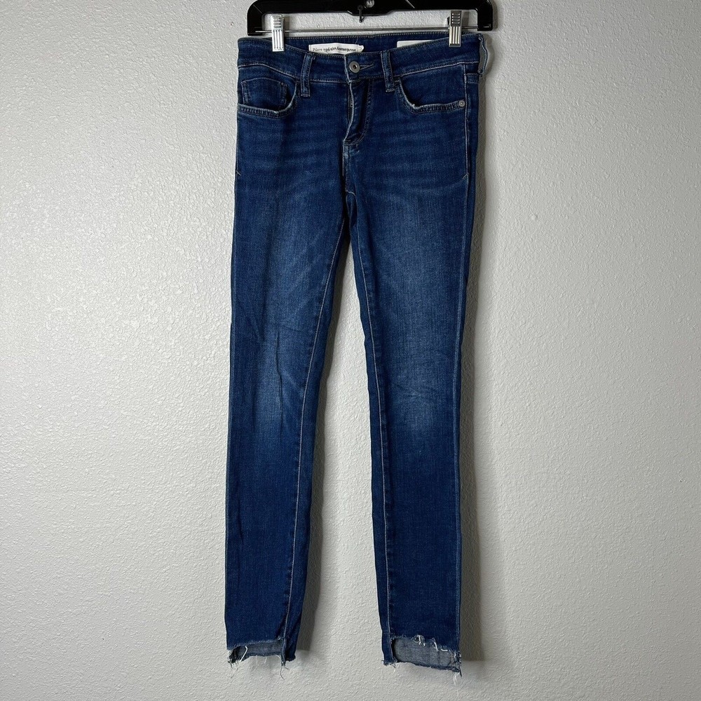 Pilcro and The Letterpress Mid Rise Skinny Jeans Women's 25 Blue Chewed Hem